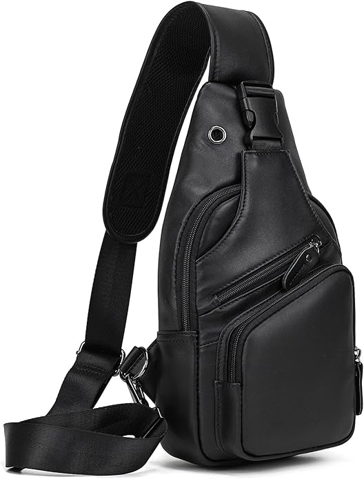 LUUFAN Men's Genuine Leather Sling Bag Chest Shoulder Backpack Crossbody Bag for Casual Sports Hiking Running Travel
