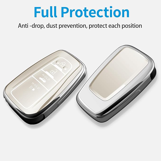 Tukellen for Toyota Key Fob Cover with Keychain,Special Soft TPU Key Case Protector for 2019-2025 RAV4 2020-2022 Highlander Corolla Prius,2018-2024 Camry Avalon C-HR GT86-White