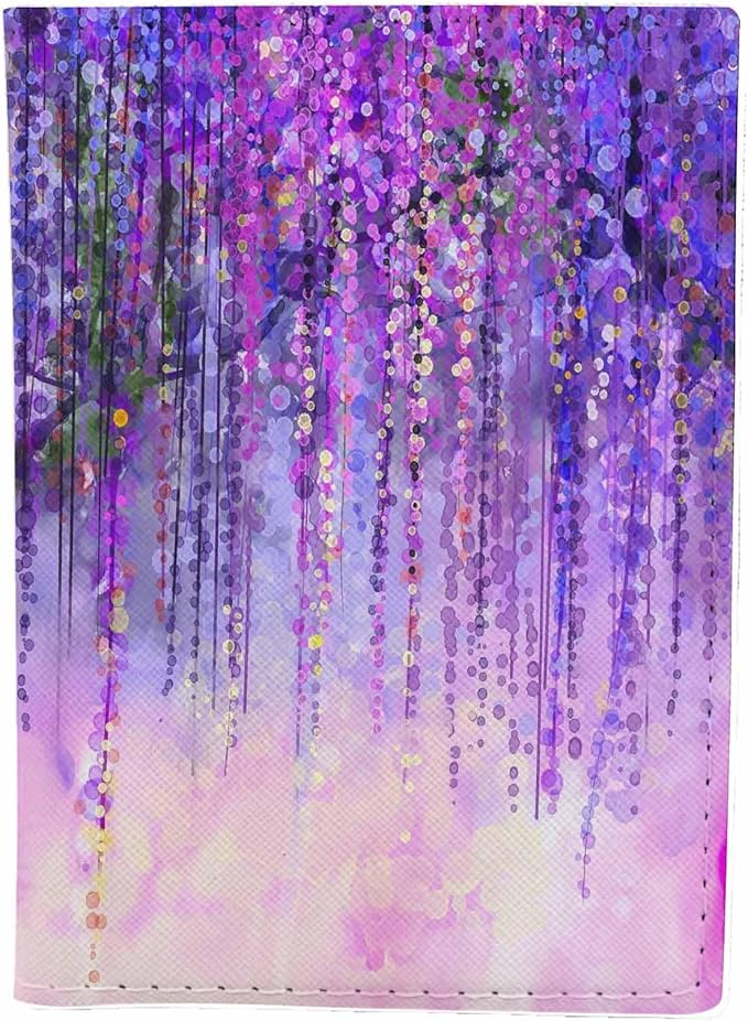 Violet Flowers Passport Holder for Travel Purple Floral Wisteria In Blossom PU Leather Passport Cover Wallet Cute Passport Card Holder for Women and Men
