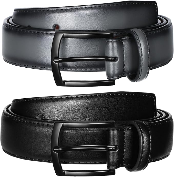 Men's Belt 2Pack Genuine Leather Belt for Men Dress Casual Golf Jeans Pants 1 3/8"