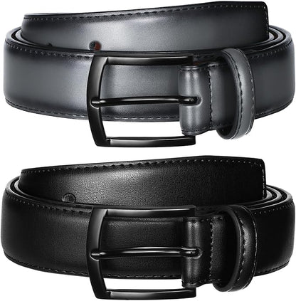 Men's Belt 2Pack Genuine Leather Belt for Men Dress Casual Golf Jeans Pants 1 3/8"