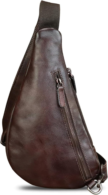 Genuine Leather Sling Bag for Men and Women Vintage Real Leather Crossbody Chest Bags Backpack Purse for Travel Hiking
