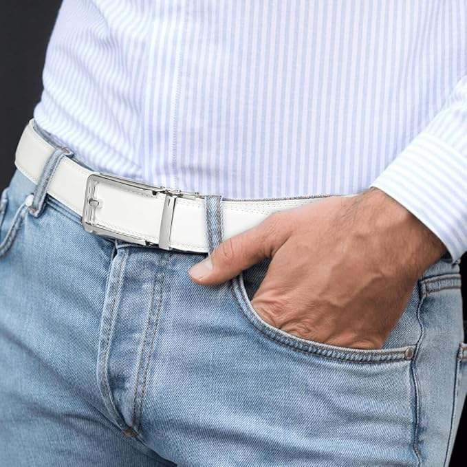 Founders & C Men's Leather Ratchet Comfort Click Belt Dress with Slide Buckle -Adjustable Trim to Fit