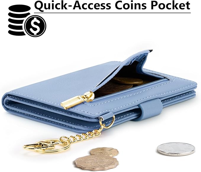 Airkit Small Wallets Woman RFID Blocking Leather Credit Card Holder - with ID Window - Card Wallets for Women - with Zipper Coin Purse - Keychain Wallet
