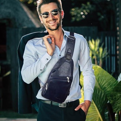 Seoky Rop Men's Sling Bag Lightweight Waterproof Chest Shoulder Crossbody Bag with USB Charging Port Blue