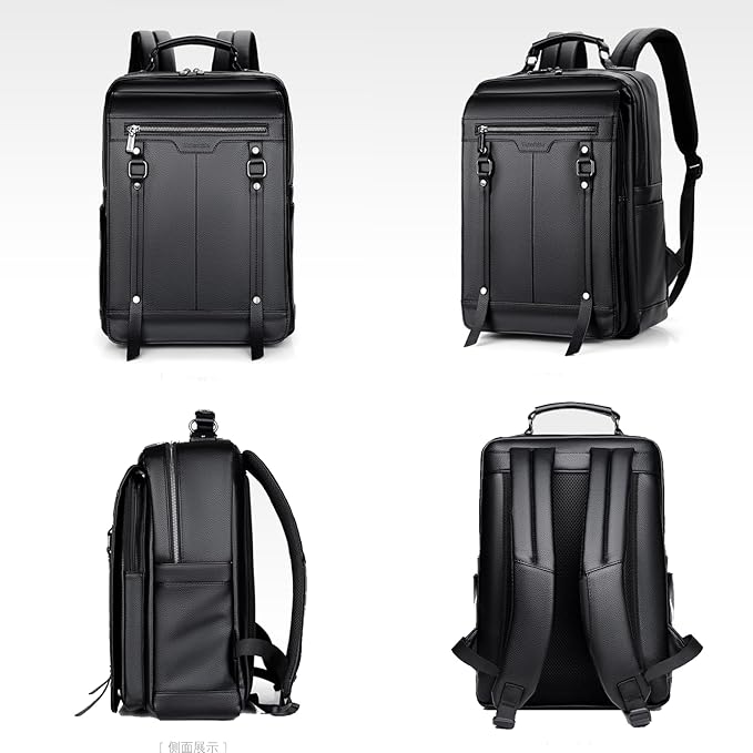 CHAO RAN Laptop Backpack for Men Leather Travel Backpack Carry on Flight Approved-Waterproof Medium Backpack Fit 15.6 Inch Notebook for College Business Office Bag with USB Charging Port