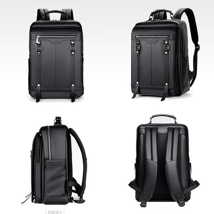 CHAO RAN Laptop Backpack for Men Leather Travel Backpack Carry on Flight Approved-Waterproof Medium Backpack Fit 15.6 Inch Notebook for College Business Office Bag with USB Charging Port