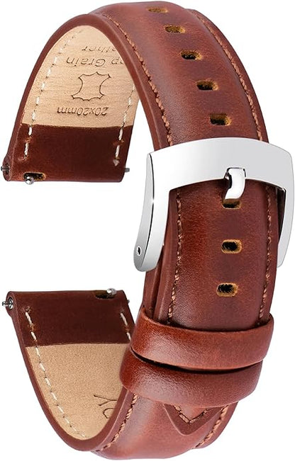 OTTOODY Leather Watch Bands Quick Release, Elegant Top Grain Leather Watch Straps for Men & Women, Choice of Color & Width - 18mm, 19mm, 20mm, 21mm or 22mm Wristbands Bracelet for Watch & Smartwatch