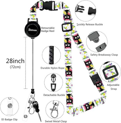 bolimoss Burnt Cat ID Badge Holder with Retractable Badge Reels, Funny Leather ID Badge Holder with Lanyard, Breakaway Neck Lanyards with Quick Release Buckles, ID Card Holder for Teacher Student Kids