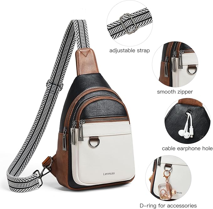 Leresas 7L Sling Bag for Women Men Vegan Leather Crossbody Bags Fanny Pack Purse Backpack Over Shoulder Bag Travel Anti Theft