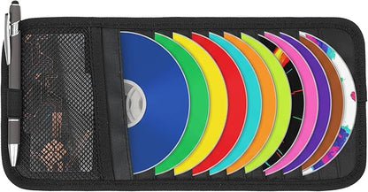 Car CD Case Holder Car Visor CD Holder DVD Vehicle Visor Storage Orangizer Large Capacity Sun Visors Organizer for CDs Visors Case with 12 DVD Storage Sleeves Mesh Pocket Pen Holders and Elastic Strap