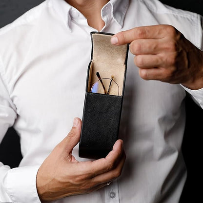 Time Resistance Leather Glasses Case - Hard Shell Leather Glasses Case - Made in Italy