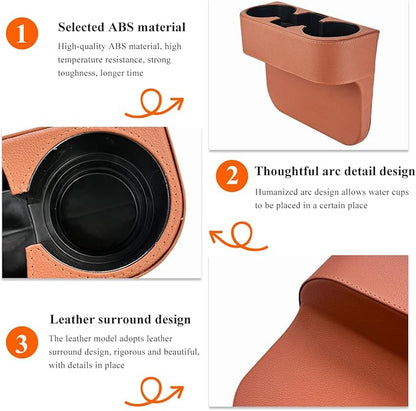 DXNQ Car Cup Holder Gap Filler Organizer, Multifunctional Auto Front Console Gap Filler with Cup Holder, Leather Extra Cup Holder Storage Box for Car Truck SUV, Car Accessories (Brown)