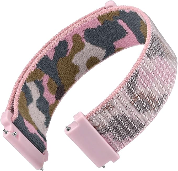 WOCCI 18mm Adjustable Nylon Watch Band, Quick Release Sport Loop Strap (Pink Camo)