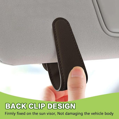 Sunglass Holder for Car, Sunglasses Clip for Car Visor, Magnetic Leather Vehicle Eyeglass Hanger Clip, Auto Ticket Card Glasses Organizer Clamp Accessories for SUV Sedan (Brown)