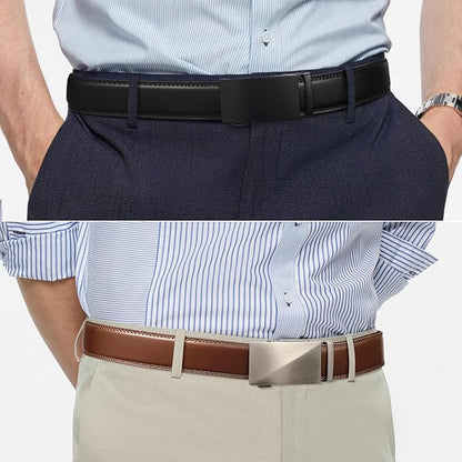 Founders & C Mens Belt 2 Pack,Leather Ratchet Click Belt Dress with Slide Buckle 1 3/8" in Gift Set Box- Size Adjustable
