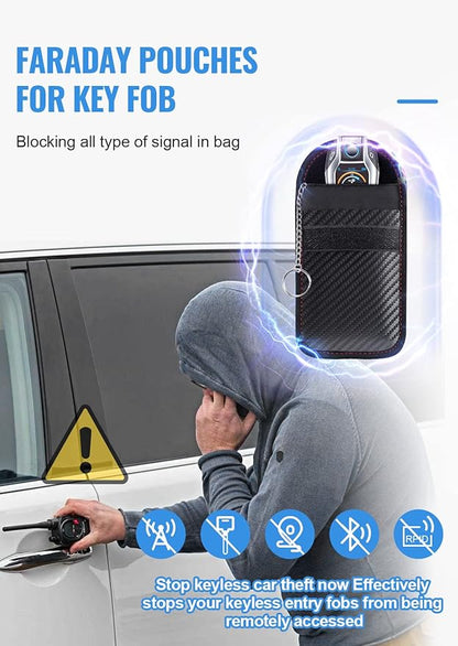 Lanpard Faraday Bag for Key Fob(2 Pack), Faraday Cage Protector, Car RFID Signal Blocking Key Fob Protector, Double-Layers of Shielding Carbon Fiber Material Anti-Theft Faraday Pouch