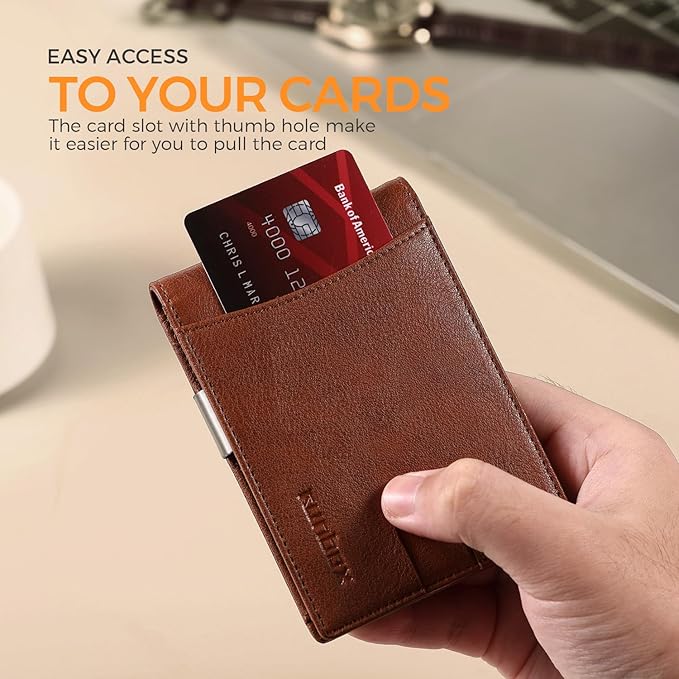 RUNBOX Slim Money Clip Wallets for Men RFID Blocking 11 Card Holder Minimalist Small Leather Bifold Men's Front Pocket Wallet Gift Box