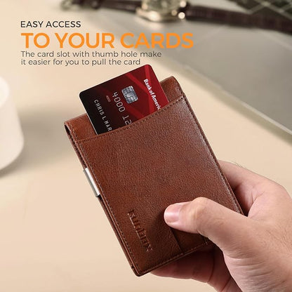 RUNBOX Slim Money Clip Wallets for Men RFID Blocking 11 Card Holder Minimalist Small Leather Bifold Men's Front Pocket Wallet Gift Box