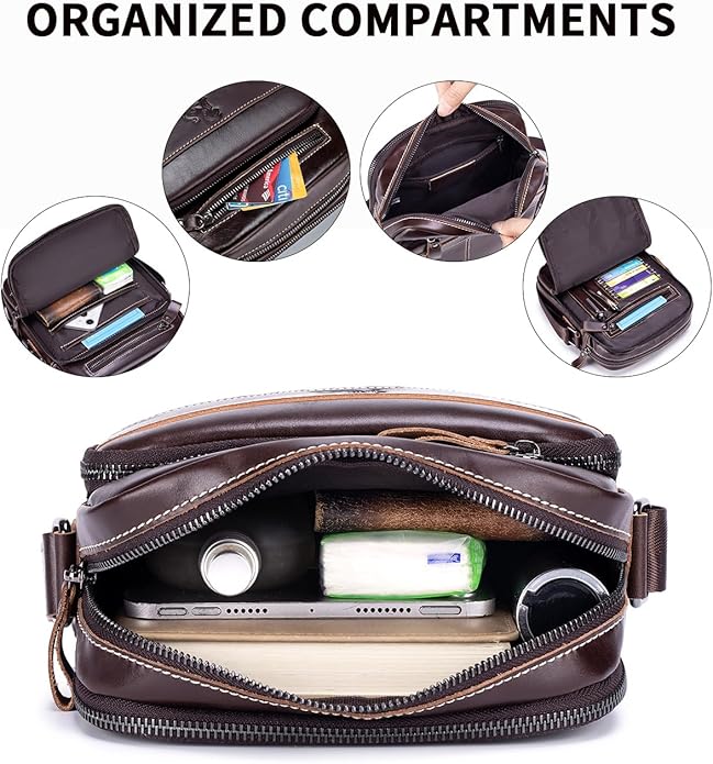 Premium Leather Men's Crossbody -Organized Storage & Durable,Stylish for Daily Carry