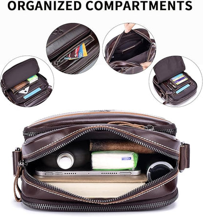Premium Leather Men's Crossbody -Organized Storage & Durable,Stylish for Daily Carry