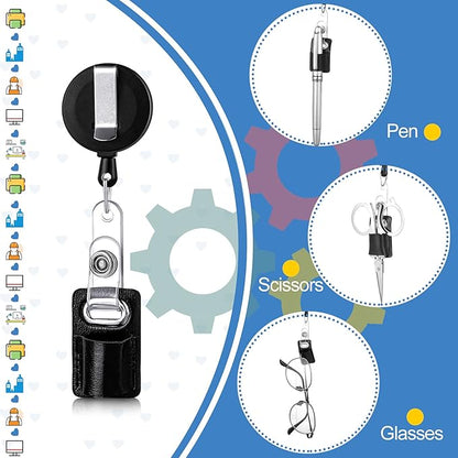 Zonon 5 Pcs Retractable Pen Pencil Holder 24" Leather Retractable Pull Lanyard Pen Clip Badge Reel for Nurses Carpenters Teachers Workers Waiter Contractors Office Supplies