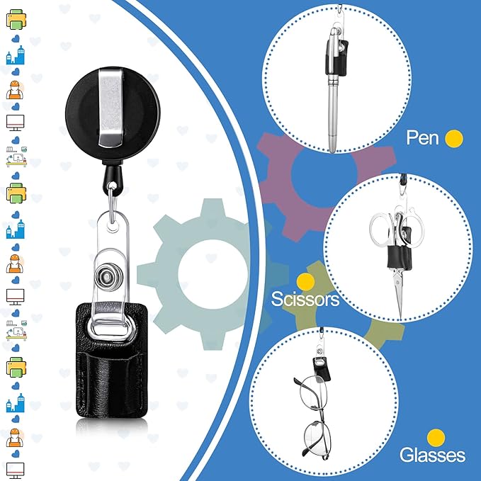 Zonon 10 Pcs Retractable Pen Pencil Holder 24" Leather Retractable Pull Lanyard Pen Clip Badge Reel for Nurses Carpenters Teachers Workers Waiter Contractors Office Supplies