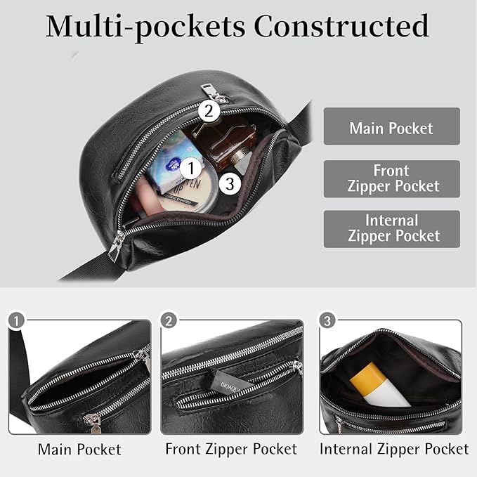 GAEKEAO Fanny Packs Waist Pack for Women Men Vegan Leather Cross body Belt Bag Travel with Adjustable Strap Black