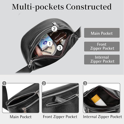 GAEKEAO Fanny Packs Waist Pack for Women Men Vegan Leather Cross body Belt Bag Travel with Adjustable Strap Black