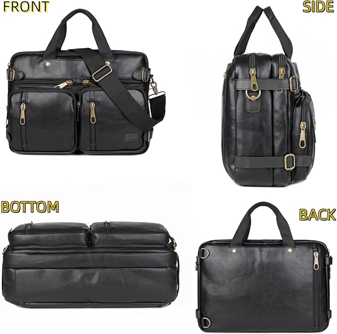 Men Vegan Leather Briefcase Backpack Hybrid 17 Inch Laptop Bag Case Business Messenger bag HB-22