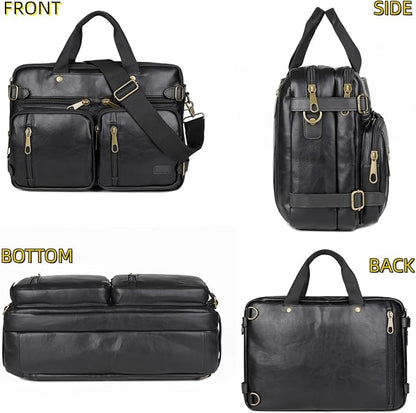 Men Vegan Leather Briefcase Backpack Hybrid 17 Inch Laptop Bag Case Business Messenger bag HB-22
