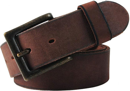 NPET Mens Leather Belt Full Grain Vintage Distressed Style Snap on Strap 1 1/2" Wide with Buckle