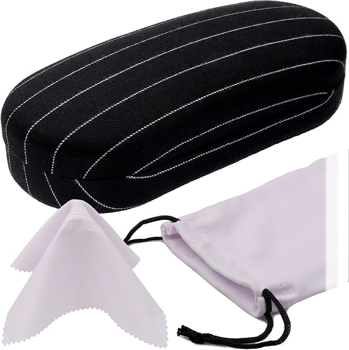 MyEyeglassCase - Large Sunglasses Case - Hard Glasses Case Holder w/Pouch & Cloth - Eyeglass Case Aviator Frames Men & Women