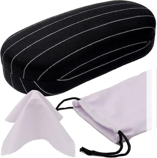 MyEyeglassCase - Large Sunglasses Case - Hard Glasses Case Holder w/Pouch & Cloth - Eyeglass Case Aviator Frames Men & Women