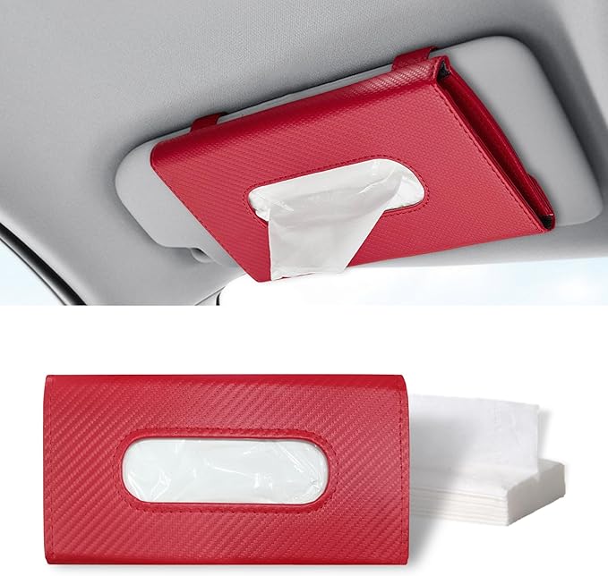 ASUBHA Car Tissue Holder, Sun Visor Organizer, Rectangular Sun Visor Napkin, Visor Accessories Car Napkin Holder Universal for Cars, SUVs, Trucks (red)