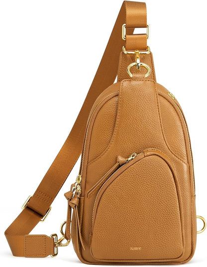 Kattee Sling Bag for Women, Leather Fanny Packs Crossbody Purse, Small Chest Bag with RFID Blocking, Brown