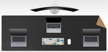 MAIDERN 70.8”x 23.6” Leather Desk Mat XXL, Large Desk Pad, Reversible Cork & Leather Large Mouse pad for Desk, Waterproof Computer Desk Mat for Gaming Home Office (Black) …
