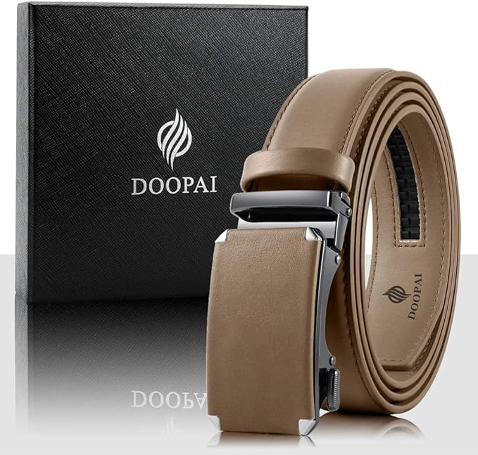 DOOPAI Belt Men, Ratchet Dress Adjustable 1 3/8" Sliding Leather Designer, Size Length Can be Cut, with Gift Box