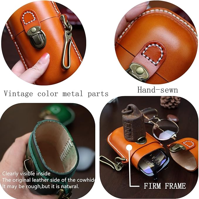 Handmade Leather Eyeglass Case Hard Shell Retro Men And Women Sunglasses Nearsighted Glasses Hooks Protection Box