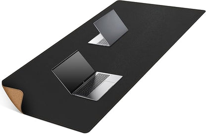MAIDERN 67”x 27.5” Leather Desk Mat XXL, Large Desk Pad, Reversible Cork & Leather Large Mouse pad for Desk, Waterproof Computer Desk Mat for Gaming Home Office (Black)