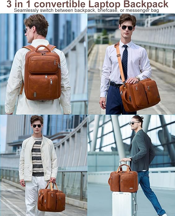 weiatas 3-in-1 Vegan Leather Convertible Laptop Bag for Men Women, Expandable Travel Backpack Work Briefcase Messenger Bag | Convertible, Expandable, Multi-pocket, Waterproof