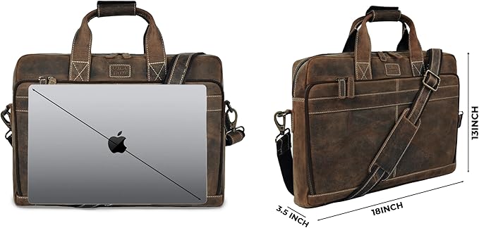 LEATHER VILLAGE 18" Leather Laptop Messenger Briefcase Bag for Men-Leather Satchel for Travel and Office Shoulder Bag-Rustic Brown
