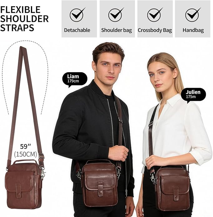 Augus Leather Small Messenger Bag For Men Crossbody Handbag Shoulder Sling Travel Bags for Men Purse Daypack Magnetic Buckle