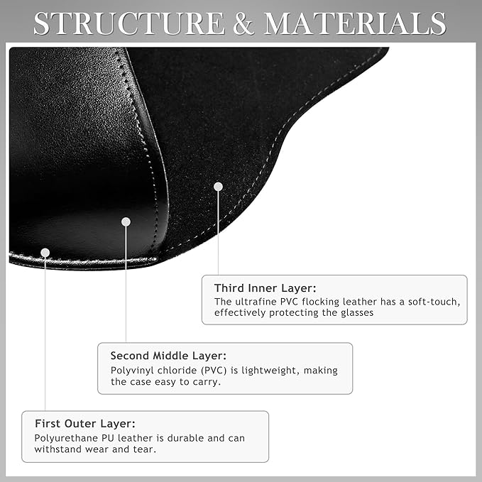 SUNGAIT Vegan Leather Glasses Case Portable Sunglasses Holder Hard Shell Slim Design Travel-Ready