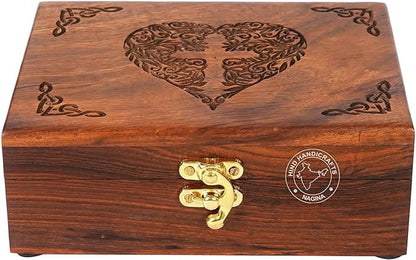 Rosewood Handmade Wooden Jewelry Box – Celtic Heart Engraved Keepsake Storage Organizer | Handcarved Wooden Urn for Women & Men | Decorative Jewellery Gift Box (7"x5.5"x3.5")