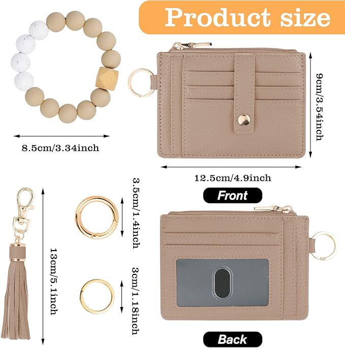 KNGITRYI Wallet Keychain Wristlet for Women,Slim RFID Credit Card Holder Purse Tassel Keychain Bangle Key Ring for Men Women
