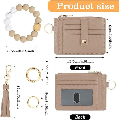 KNGITRYI Wallet Keychain Wristlet for Women,Slim RFID Credit Card Holder Purse Tassel Keychain Bangle Key Ring for Men Women