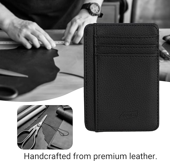 Yuoyar Magnetic Card Holder for Vehicle - Minimalist Leather RFID Blocking Credit Card Holder - Travel Wallets for Car Visor Organizer (Black)