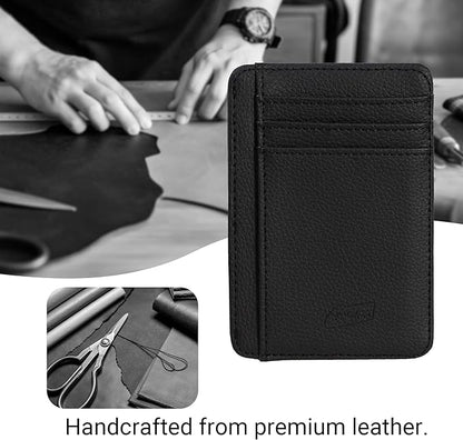 Yuoyar Magnetic Card Holder for Vehicle - Minimalist Leather RFID Blocking Credit Card Holder - Travel Wallets for Car Visor Organizer (Black)