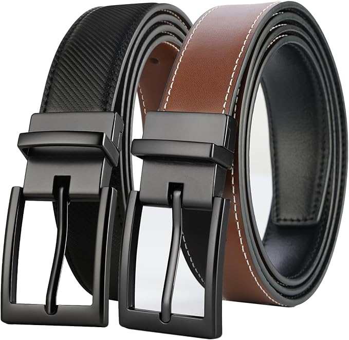 Lavemi Mens Belt Reversible 100% Italian Leather Dress Casual,One Reverse for 2 Colors,Trim to Fit